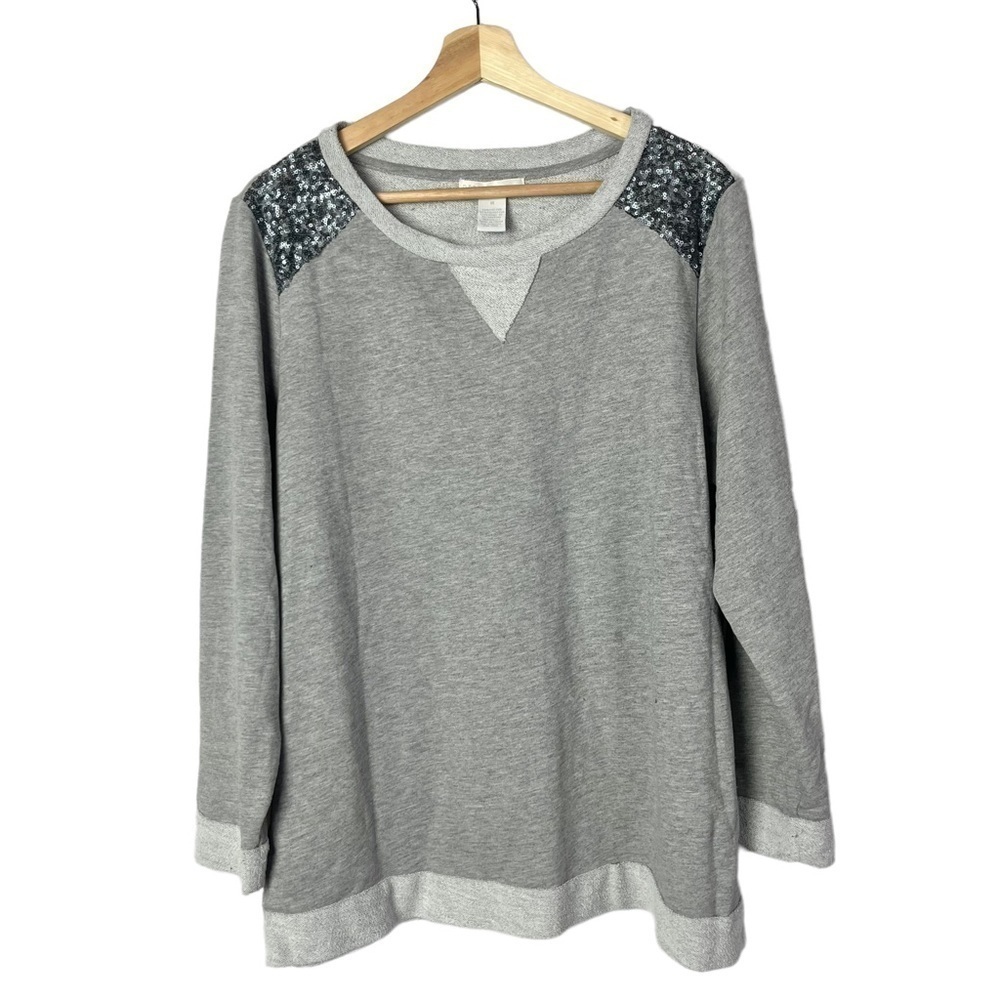 Design History Gray Round Neck Sequin Sweatshirt 1X